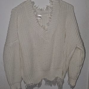 White v neck sweater